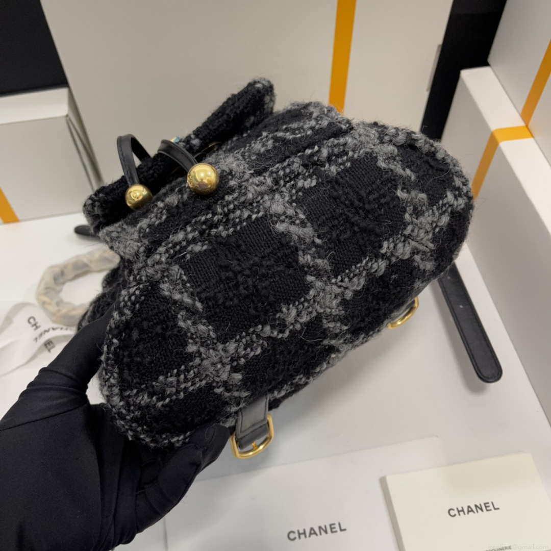 Chanel AS3615 Backpack Wool Tweed & Gold-Tone Metal Black & Gray