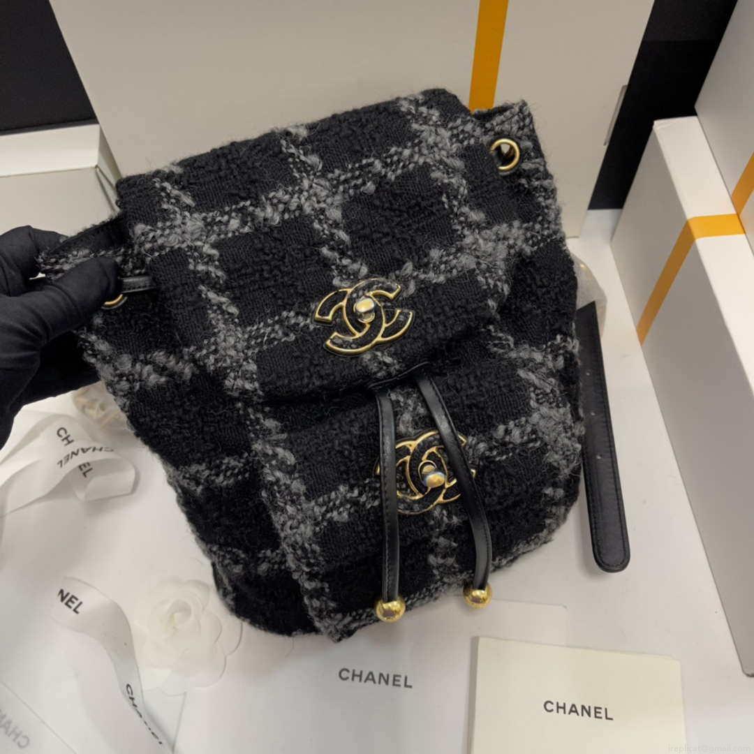 Chanel AS3615 Backpack Wool Tweed & Gold-Tone Metal Black & Gray