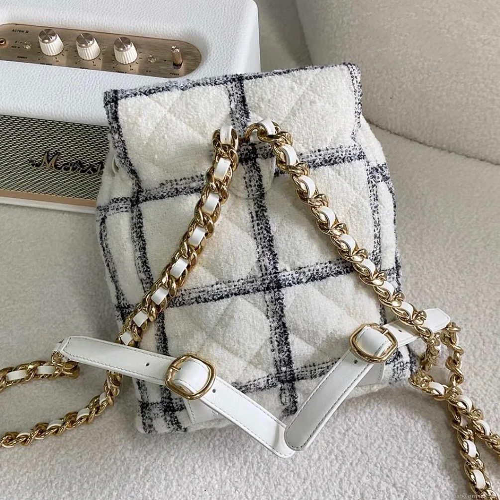 Chanel AS3615 Backpack Wool Tweed & Gold-Tone Metal Beige & Black