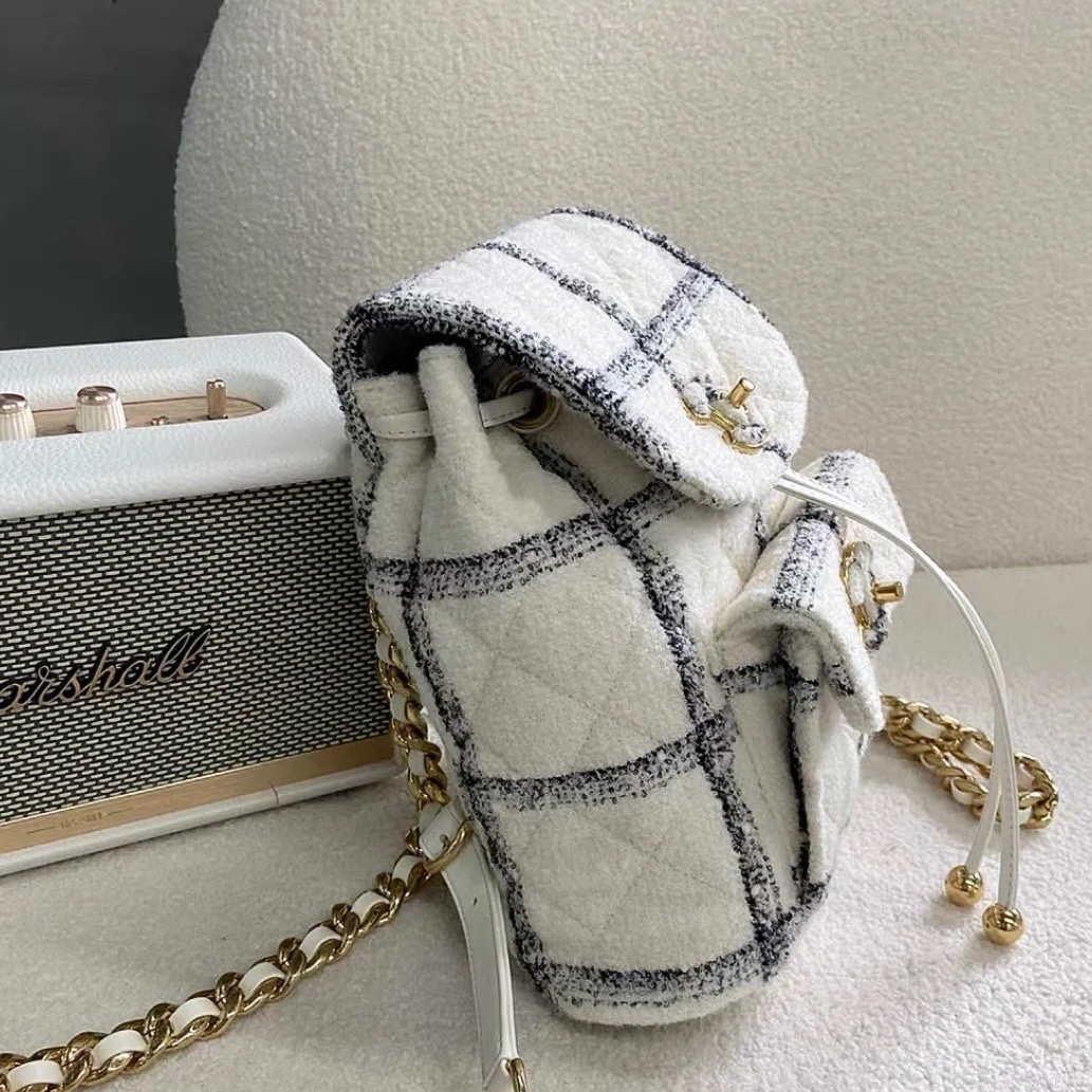 Chanel AS3615 Backpack Wool Tweed & Gold-Tone Metal Beige & Black