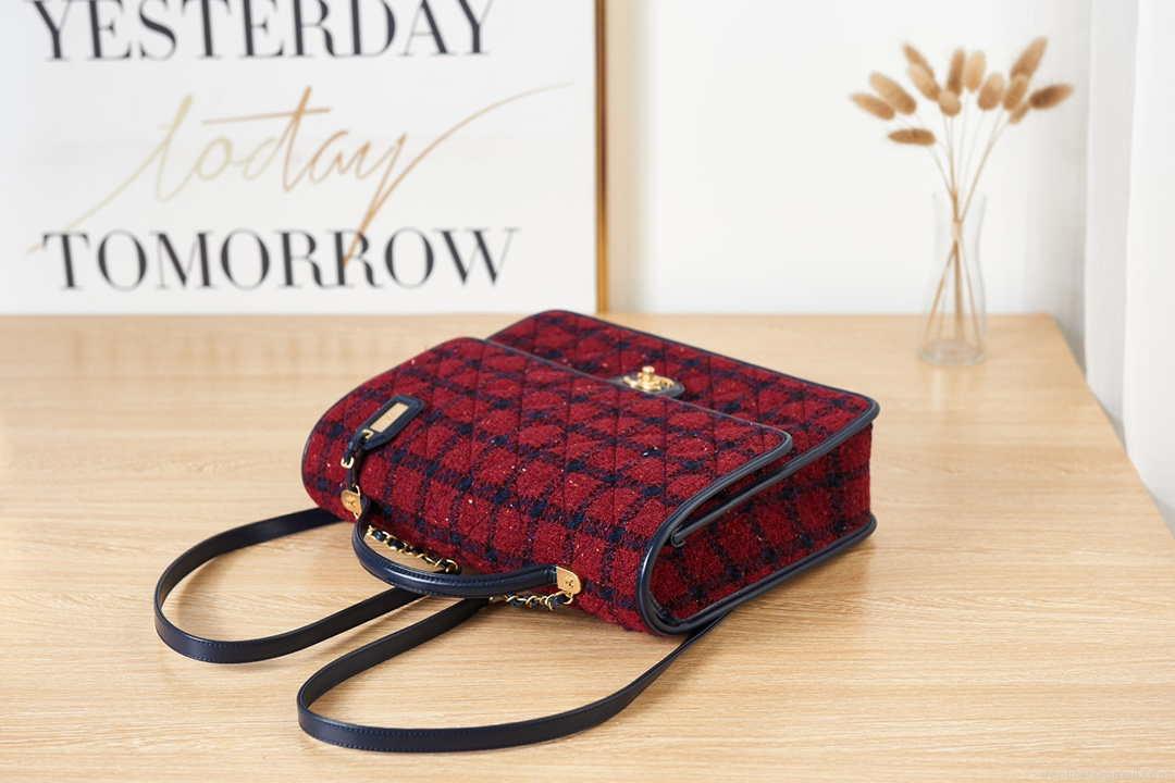 Chanel AS3662 LARGE BACKPACK Wool Tweed & Gold-Tone Metal Wine Red