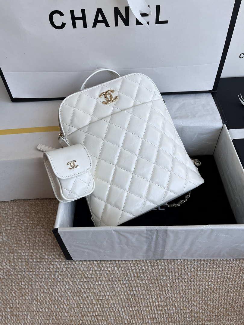 Chanel AS3332 Backpack Shiny Calfskin Bag White