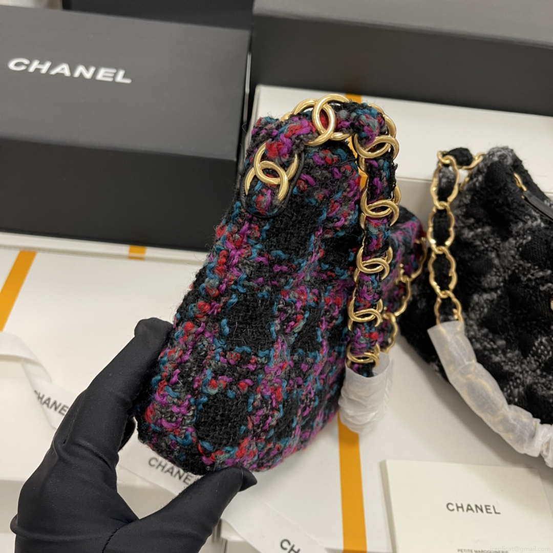 Chanel AS3562 Hobo Handbag Wool Tweed Purple