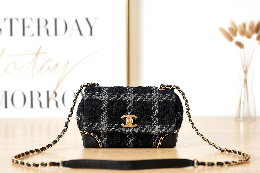 Chanel AS3572 Small Flap Bag Wool Tweed Black