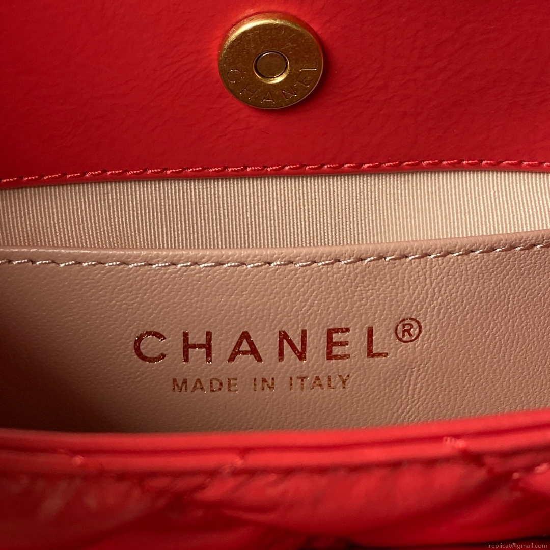 Chanel AS3710 Small Hobo Handbag Shiny Crumpled Calfskin & Gold-Tone Metal Red