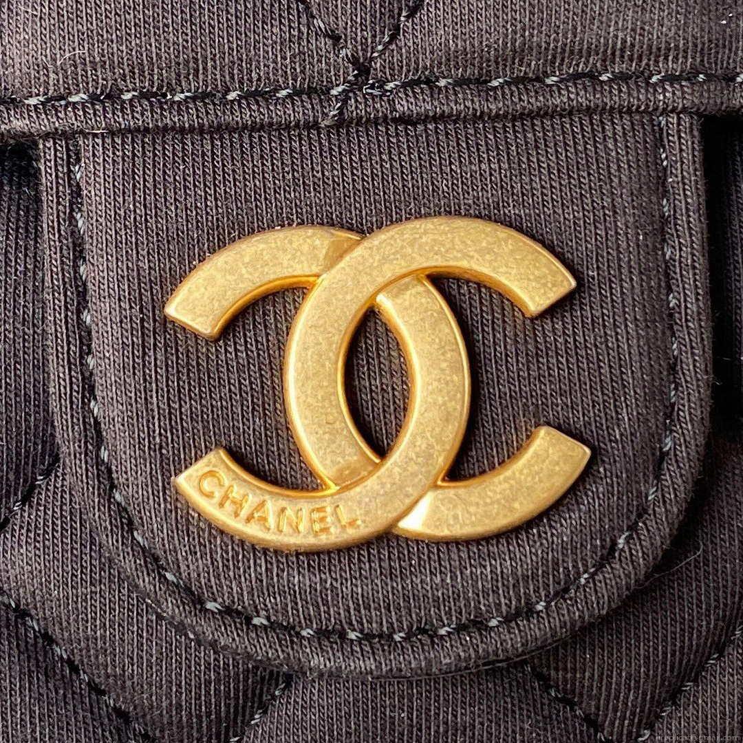 Chanel AS3710 Small Hobo Handbag Velvet & Gold-Tone Metal Black