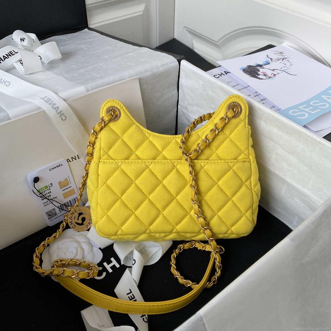 Chanel AS3710 Small Hobo Handbag Velvet & Gold-Tone Metal Yellow