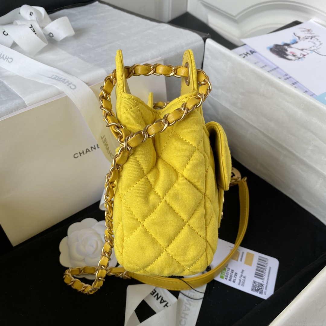Chanel AS3710 Small Hobo Handbag Velvet & Gold-Tone Metal Yellow