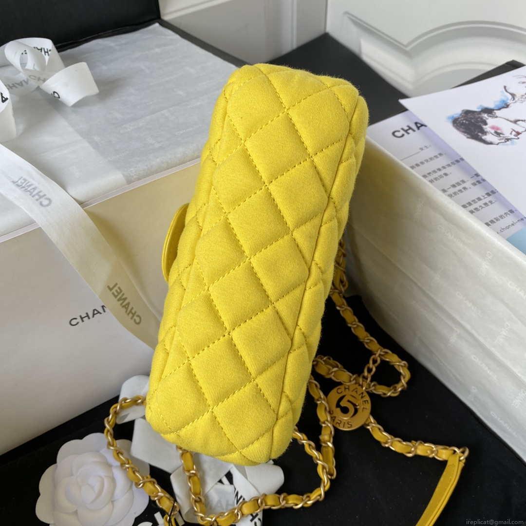Chanel AS3710 Small Hobo Handbag Velvet & Gold-Tone Metal Yellow