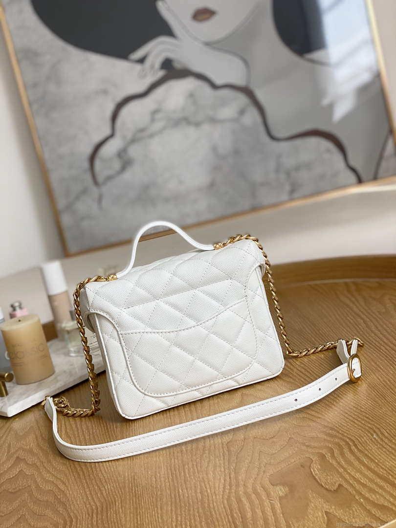 Chanel AS3729 Small Vanity Case Grained Calfskin & Gold-Tone Metal White