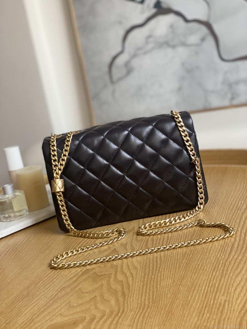 Chanel AS3609 Flap Bag Lambskin Lambskin & Gold-Tone Metal Dark Brown