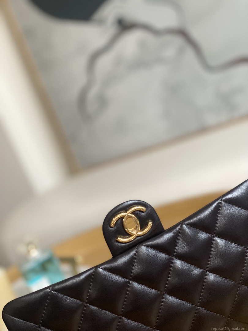 Chanel AS3609 Flap Bag Lambskin Lambskin & Gold-Tone Metal Dark Brown