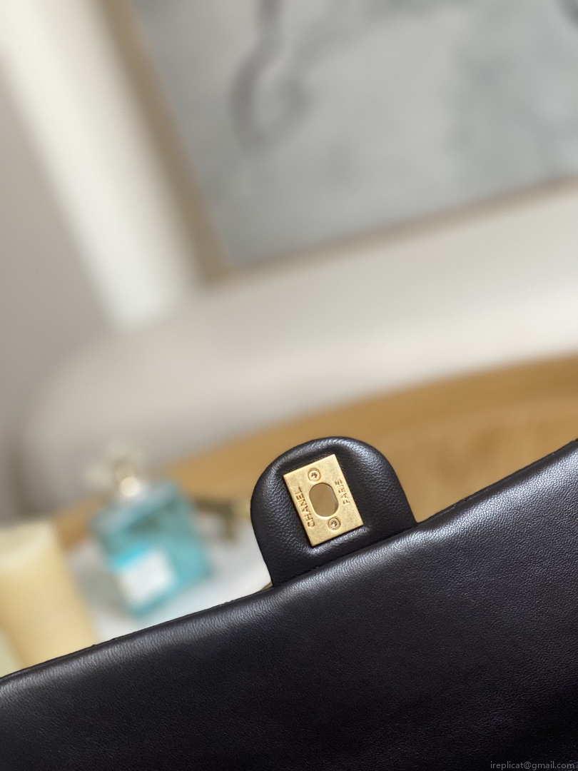 Chanel AS3609 Flap Bag Lambskin Lambskin & Gold-Tone Metal Dark Brown