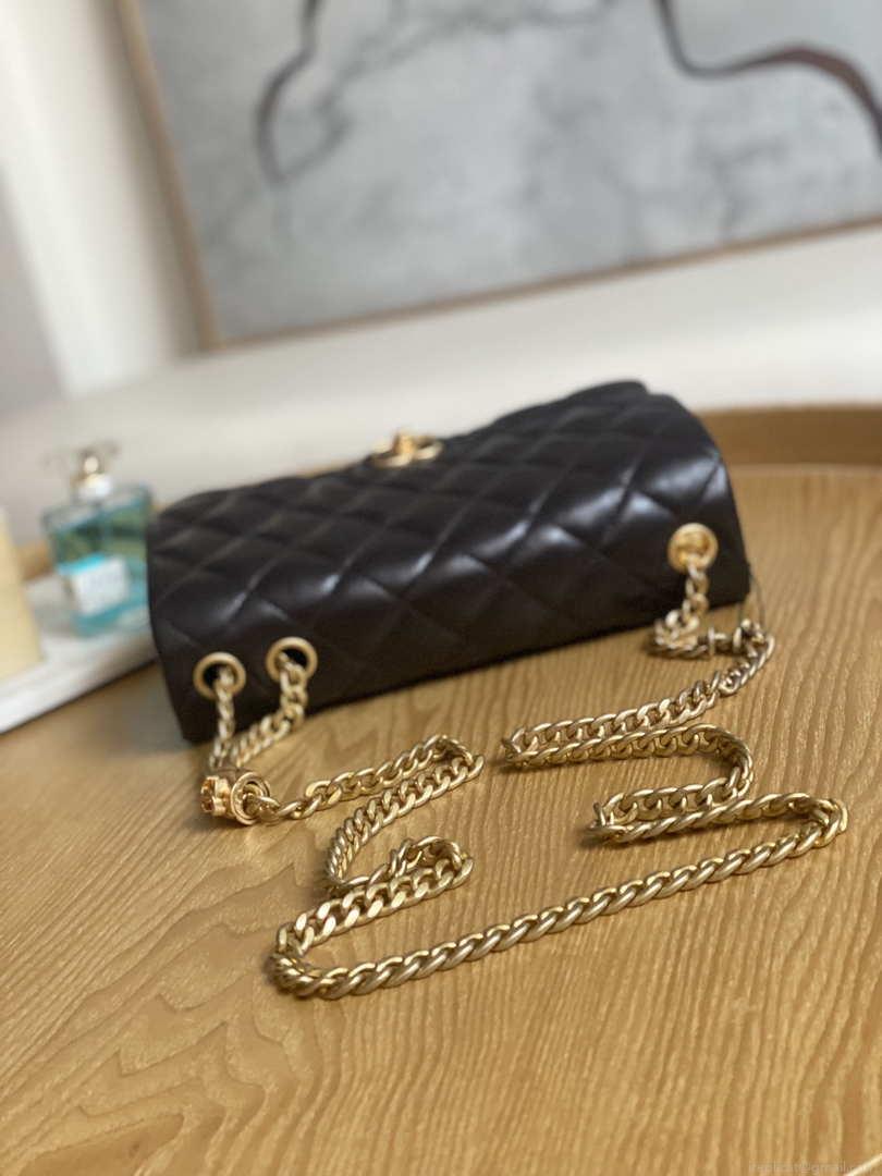 Chanel AS3609 Flap Bag Lambskin Lambskin & Gold-Tone Metal Dark Brown