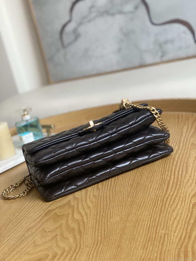 Chanel AS3609 Flap Bag Lambskin Lambskin & Gold-Tone Metal Dark Brown