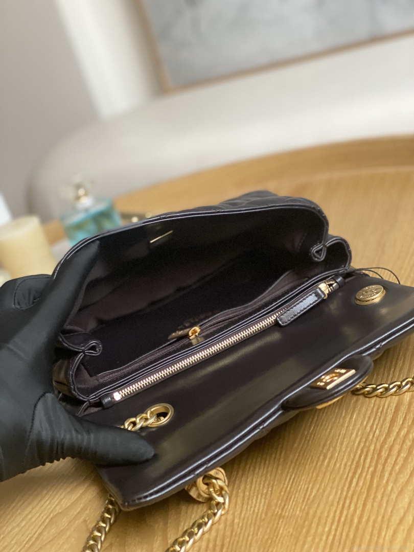 Chanel AS3609 Flap Bag Lambskin Lambskin & Gold-Tone Metal Dark Brown
