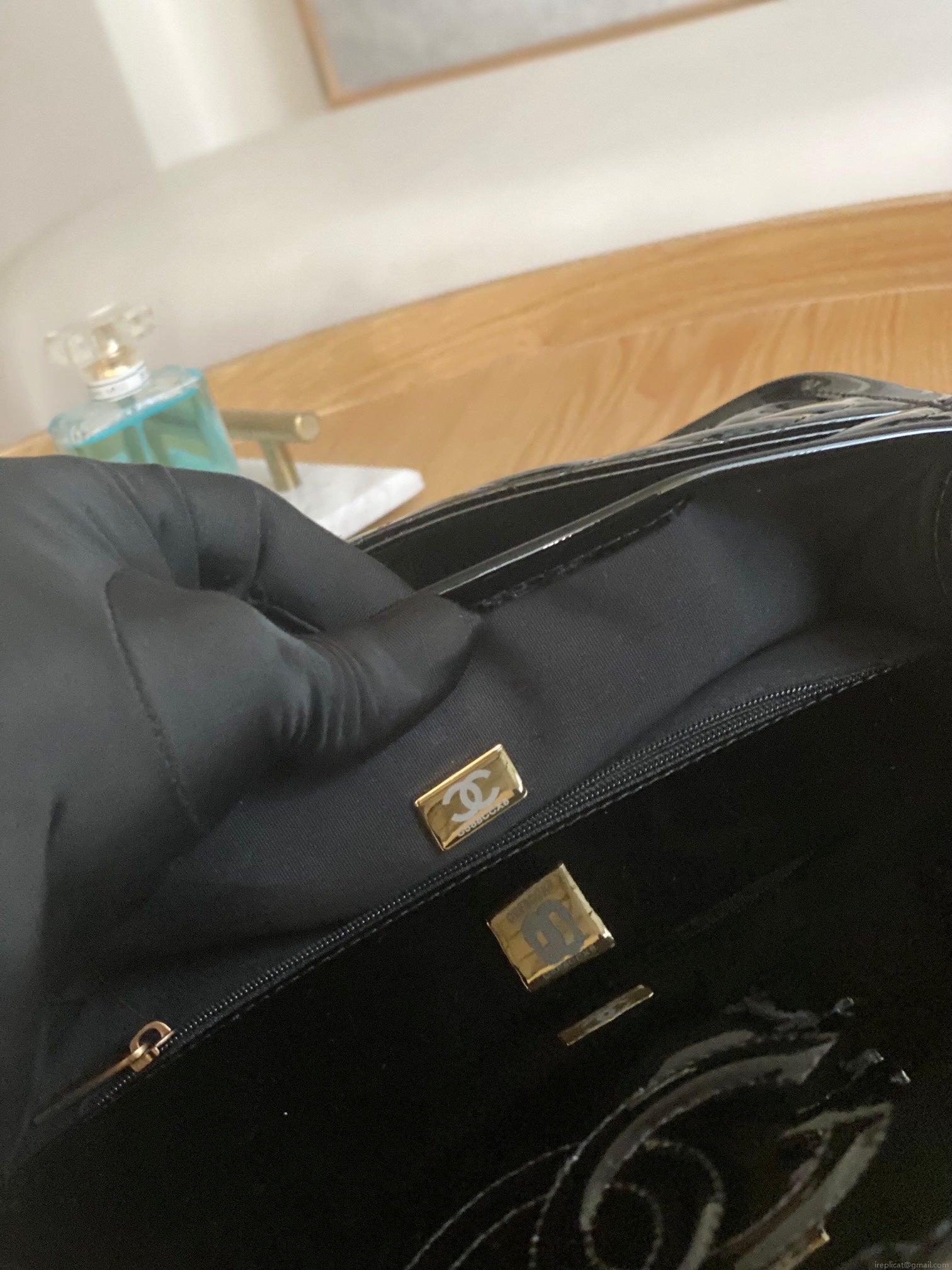 Chanel AS3653 Small Flap Bag with Top Handle Patent Calfskin & Gold-Tone Metal Black
