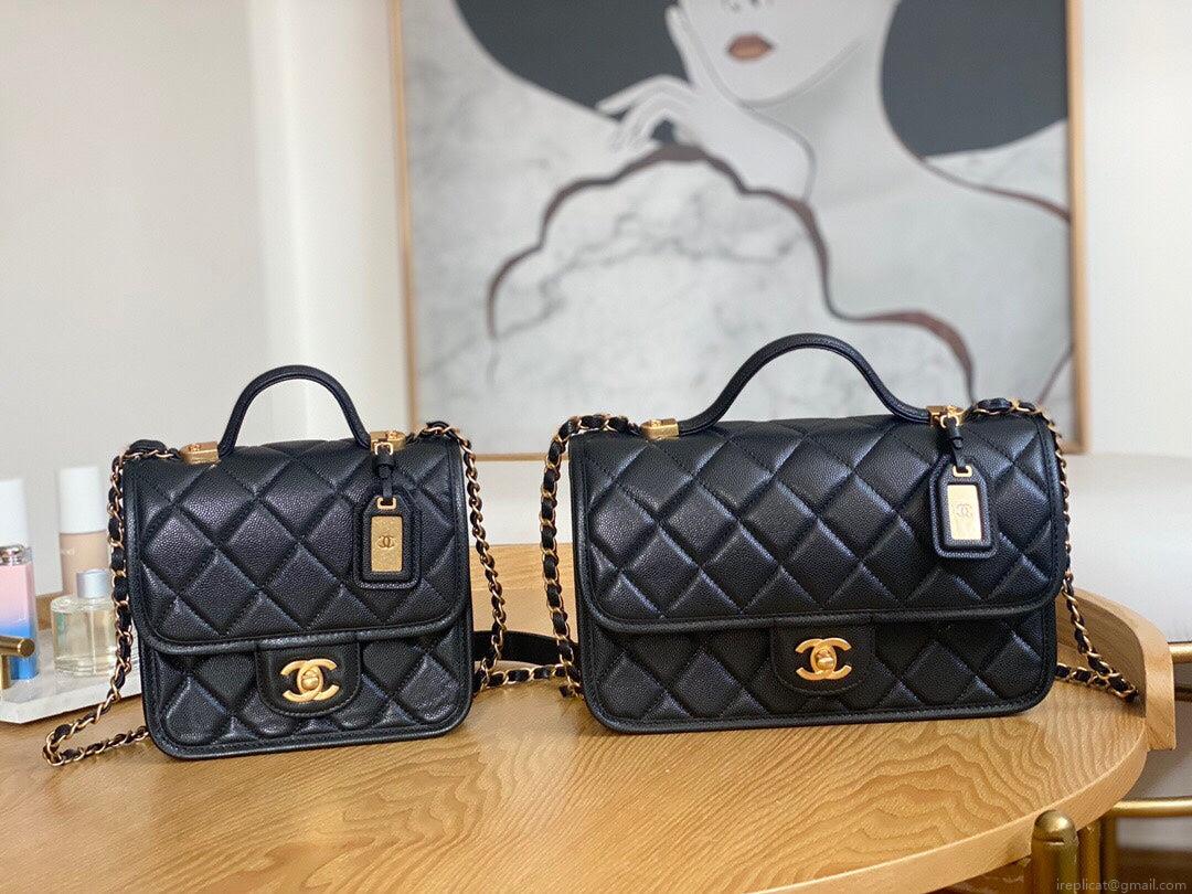 Chanel AS3653 Small Flap Bag with Top Handle Calfskin & Gold-Tone Metal Black