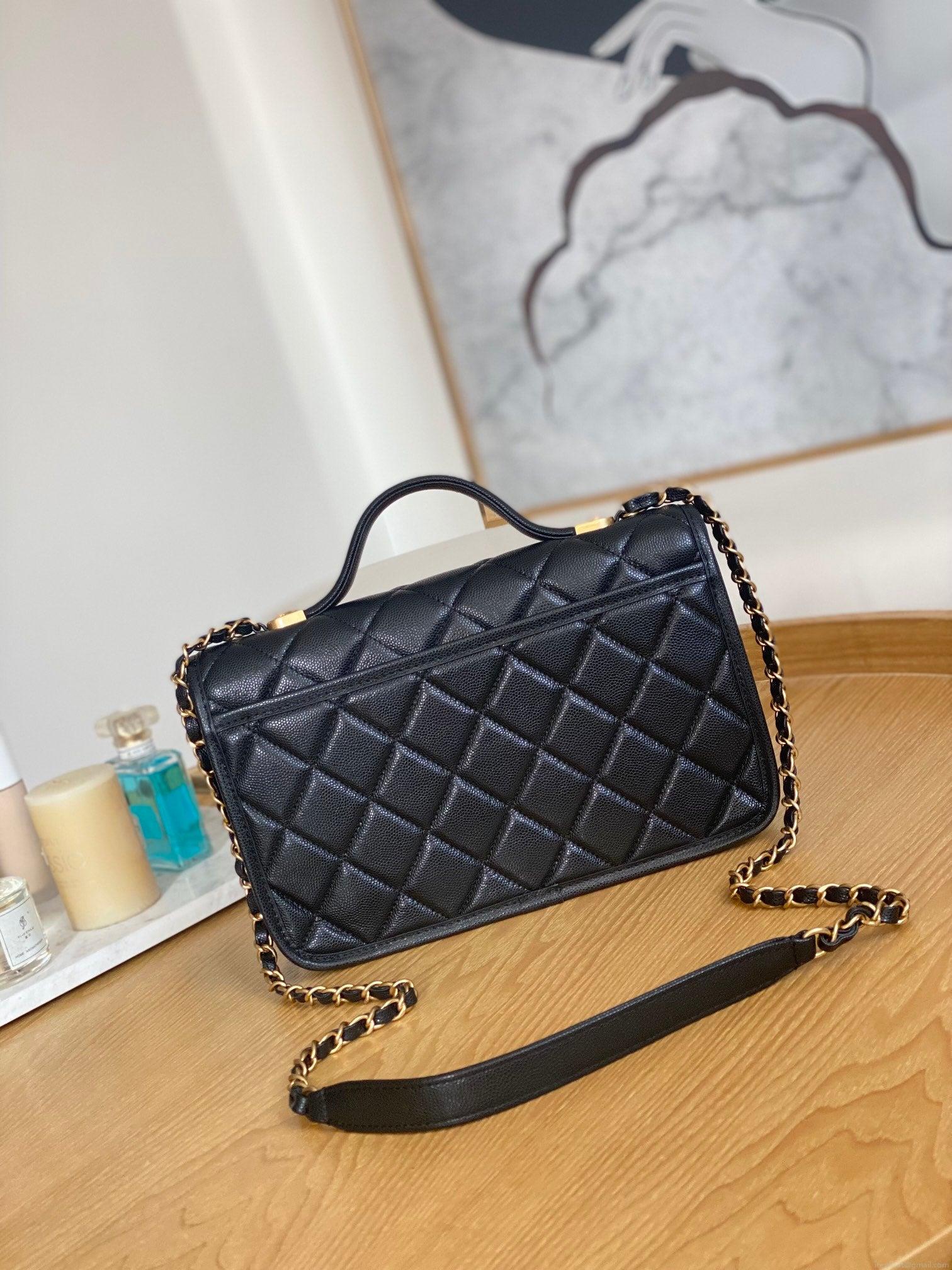 Chanel AS3653 Small Flap Bag with Top Handle Calfskin & Gold-Tone Metal Black