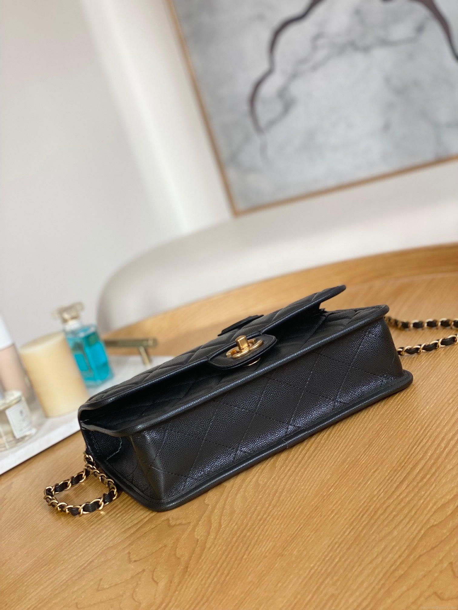 Chanel AS3653 Small Flap Bag with Top Handle Calfskin & Gold-Tone Metal Black