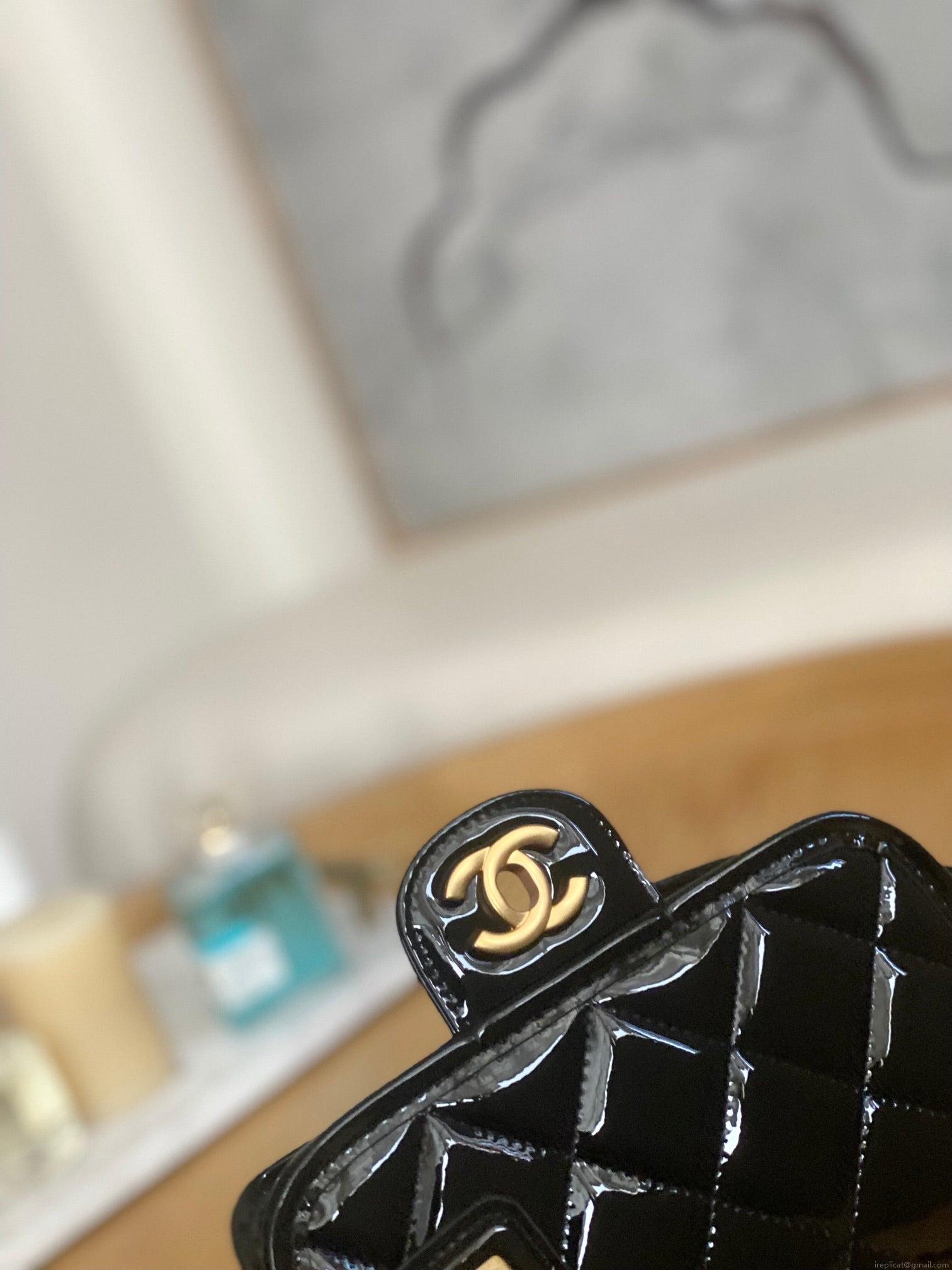 Chanel AS3652 Small Flap Bag with Top Handle Patent Calfskin & Gold-Tone Metal Black