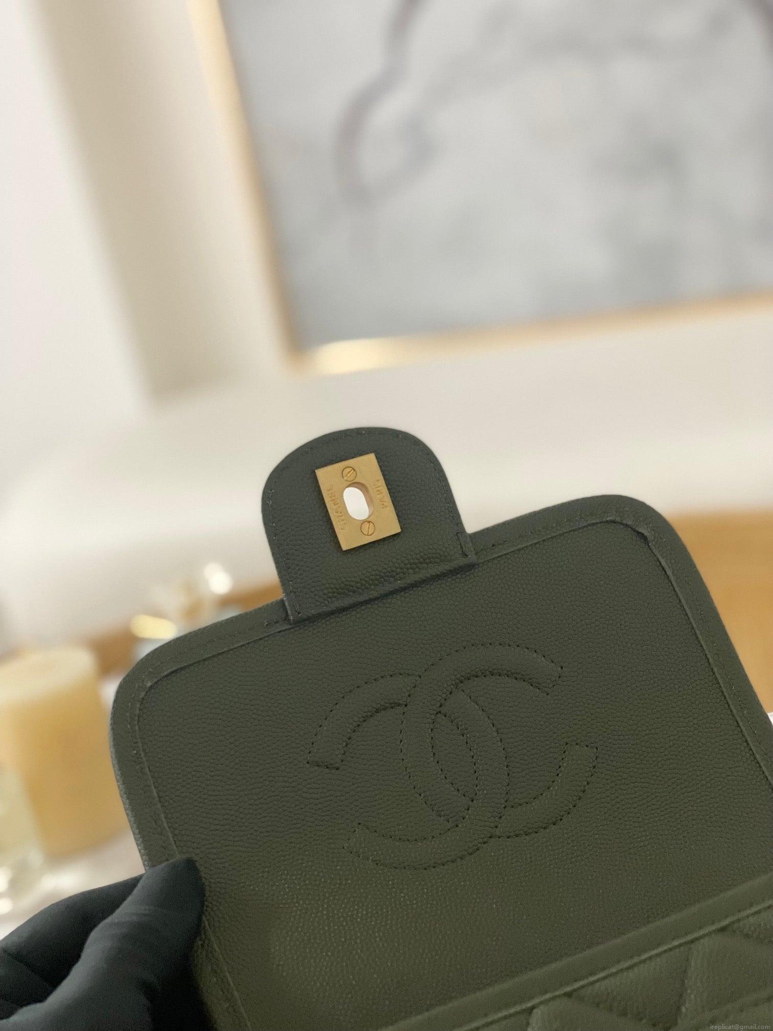 Chanel AS3652 Small Flap Bag with Top Handle Calfskin & Gold-Tone Metal Dark Green