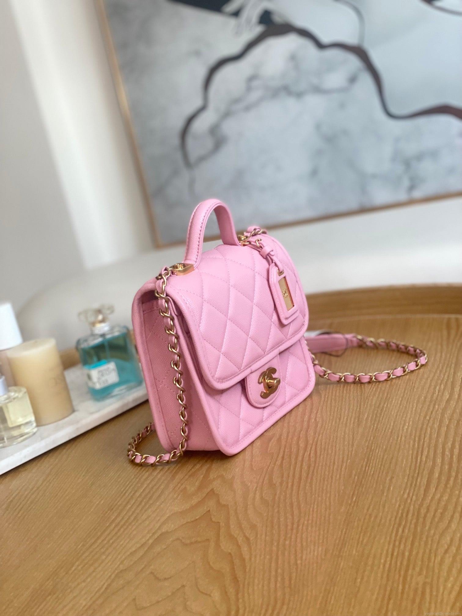 Chanel AS3652 Small Flap Bag with Top Handle Calfskin & Gold-Tone Metal Pink