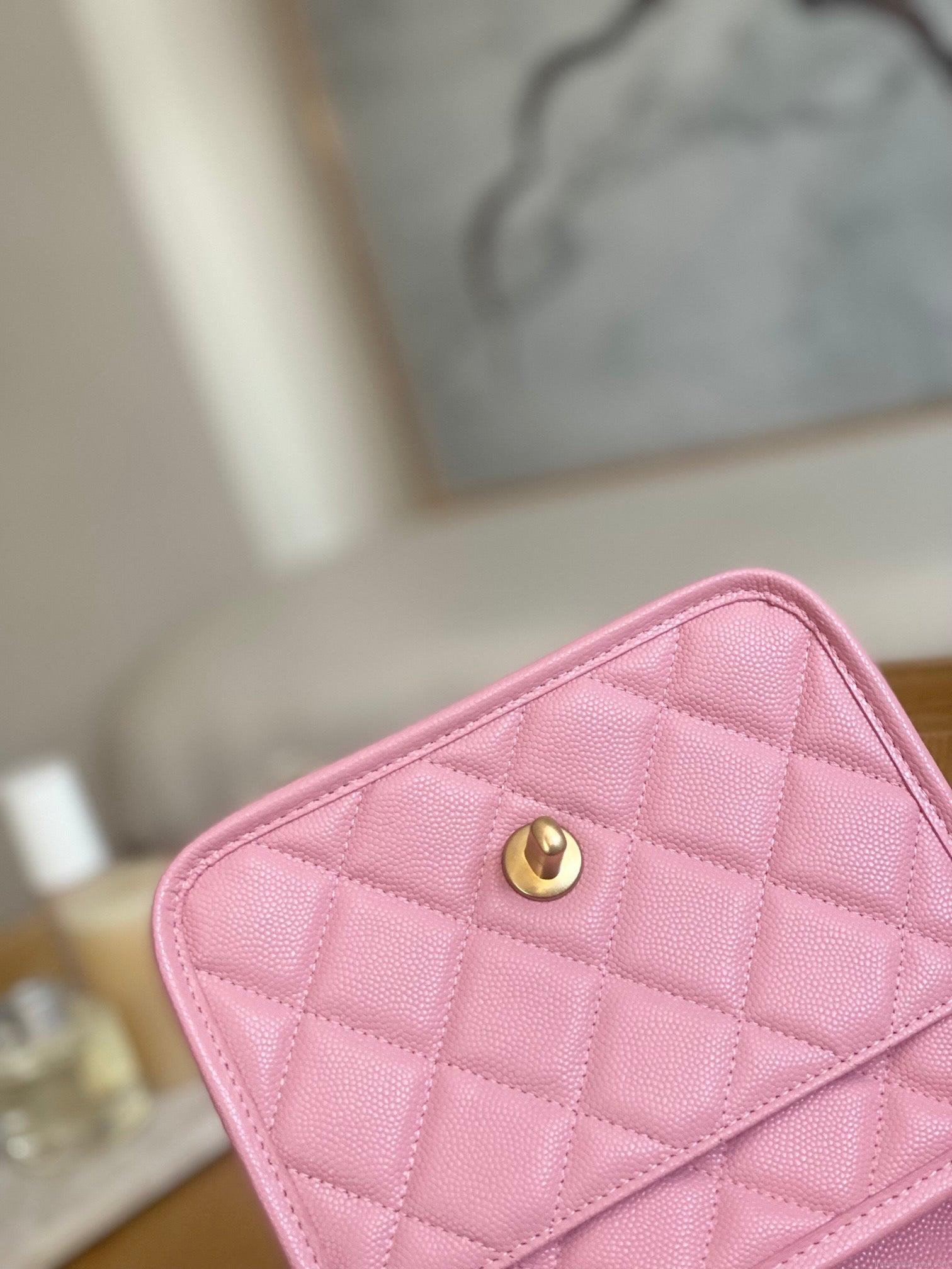Chanel AS3652 Small Flap Bag with Top Handle Calfskin & Gold-Tone Metal Pink