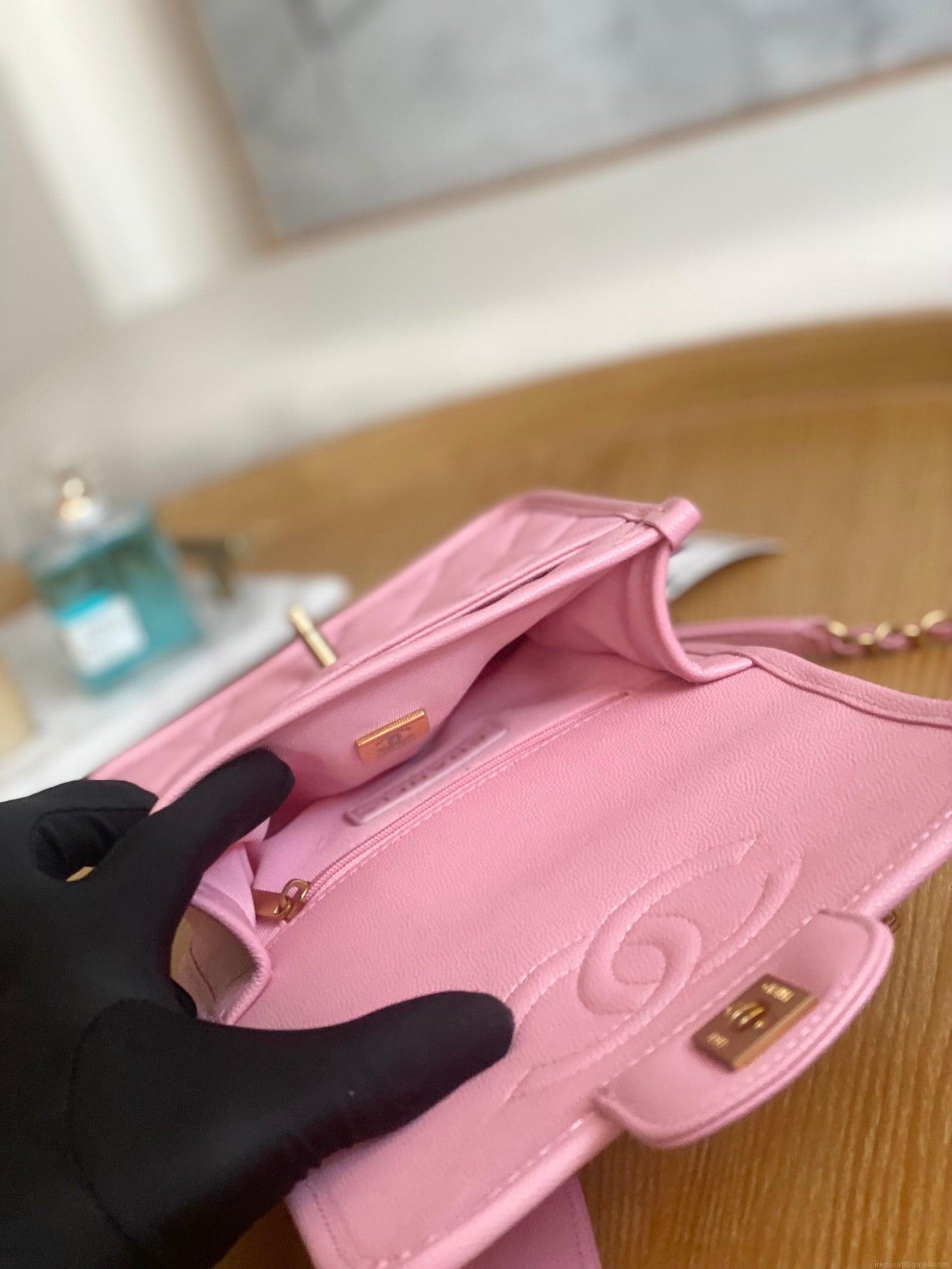 Chanel AS3652 Small Flap Bag with Top Handle Calfskin & Gold-Tone Metal Pink