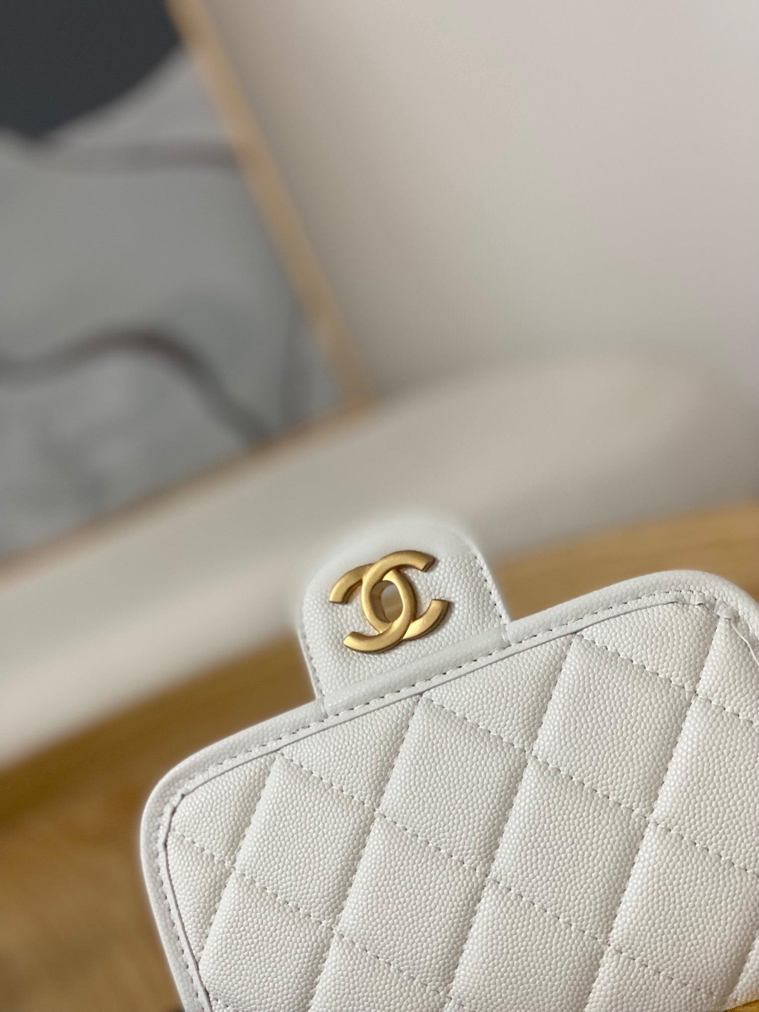 Chanel AS3652 Small Flap Bag with Top Handle Calfskin & Gold-Tone Metal White