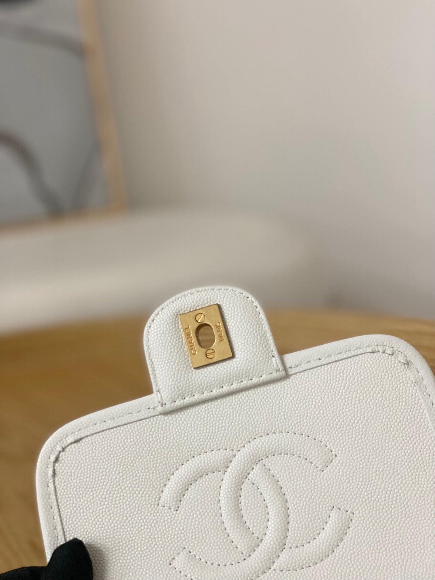 Chanel AS3652 Small Flap Bag with Top Handle Calfskin & Gold-Tone Metal White