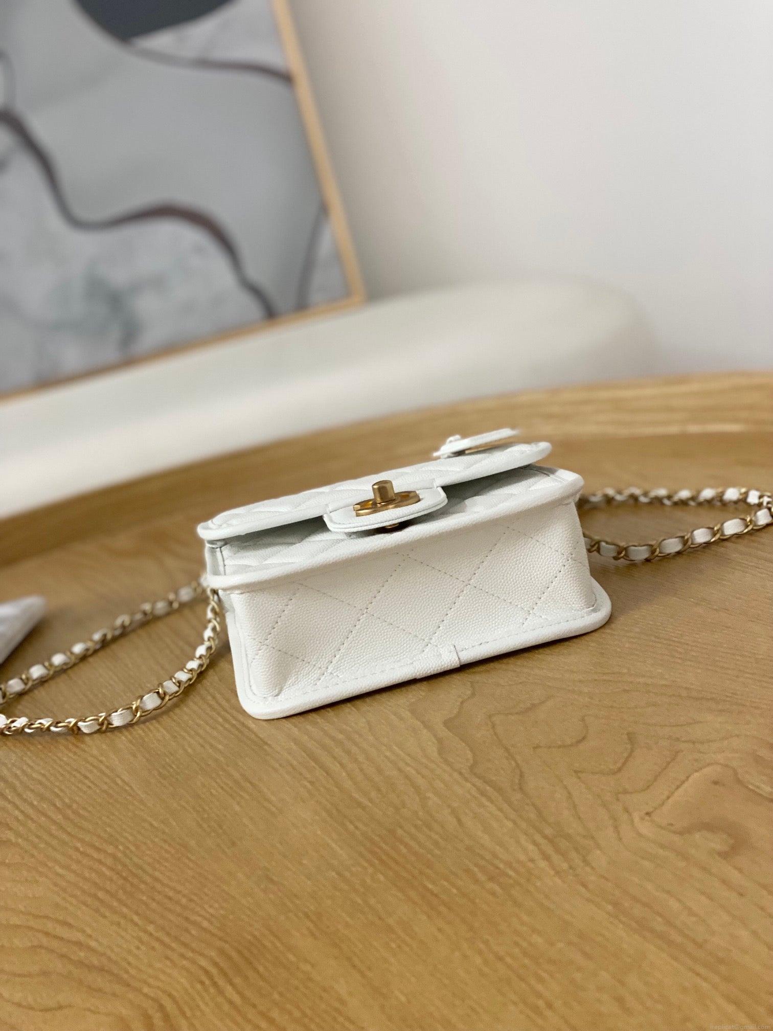 Chanel AS3652 Small Flap Bag with Top Handle Calfskin & Gold-Tone Metal White
