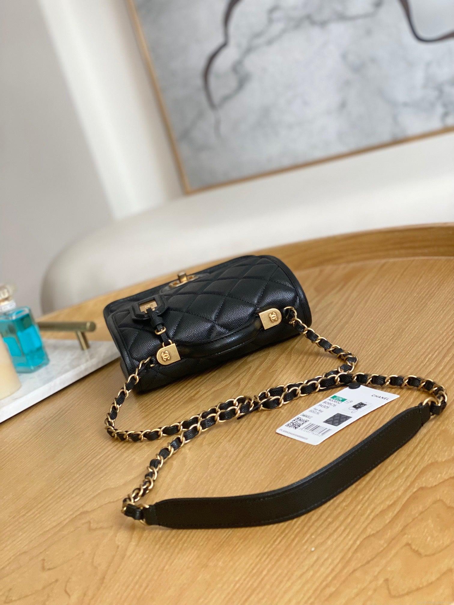 Chanel AS3652 Small Flap Bag with Top Handle Calfskin & Gold-Tone Metal Black