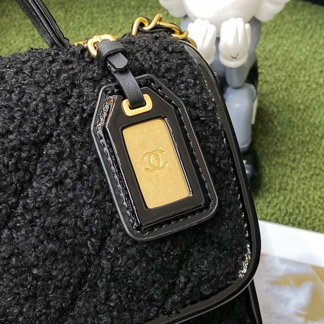 Chanel AS3652 Small Flap Bag with Top Handle Cotton & Wool Tweed & Gold-Tone Metal Black