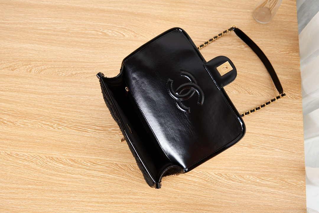 Chanel AS3653 Small Flap Bag with Top Handle Wool Tweed & Gold-Tone Metal Black