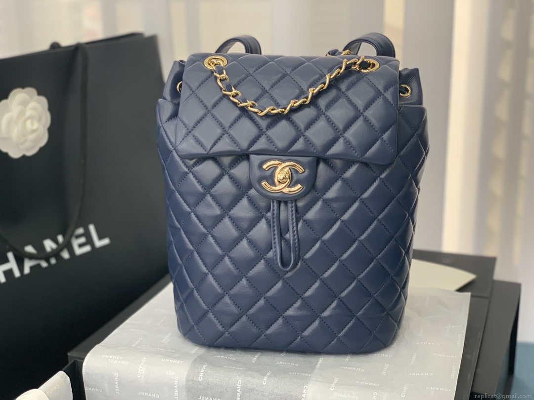 Chanel A91120 Backpack Vintage Lambskin Bag Navy Blue