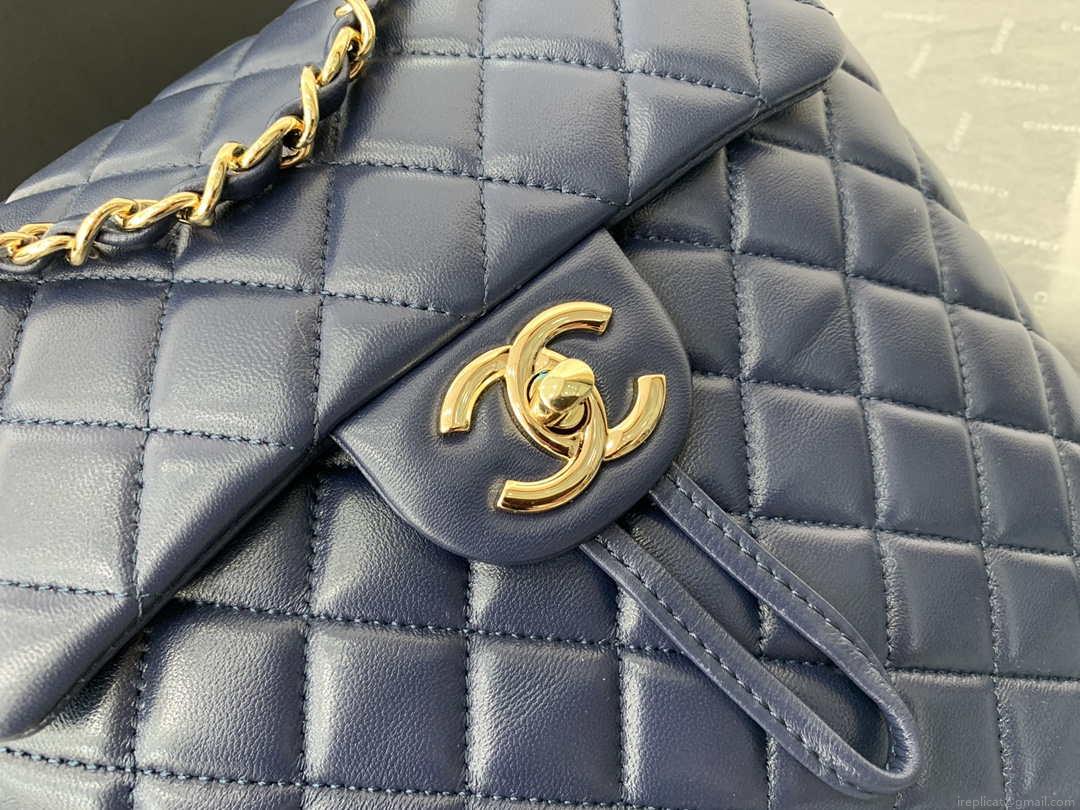 Chanel A91120 Backpack Vintage Lambskin Bag Navy Blue
