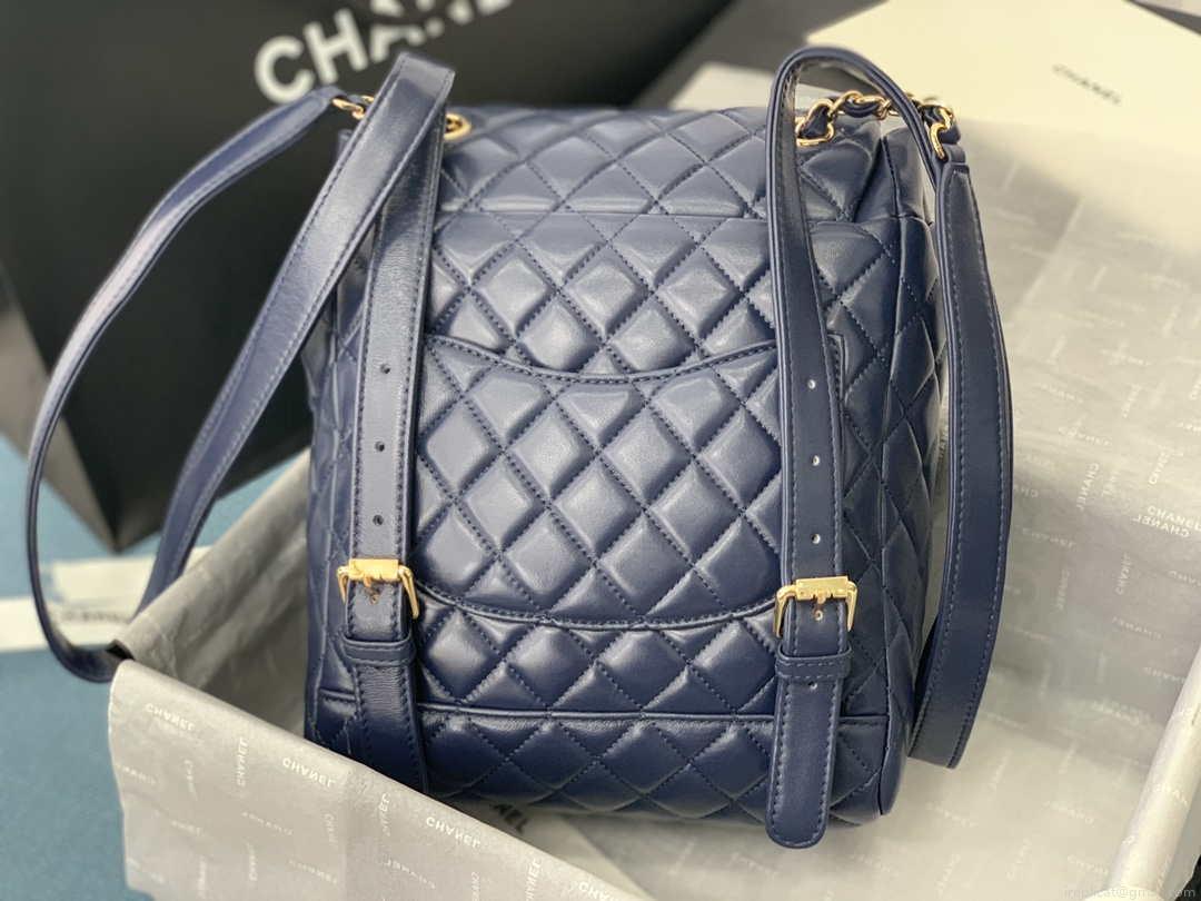 Chanel A91120 Backpack Vintage Lambskin Bag Navy Blue