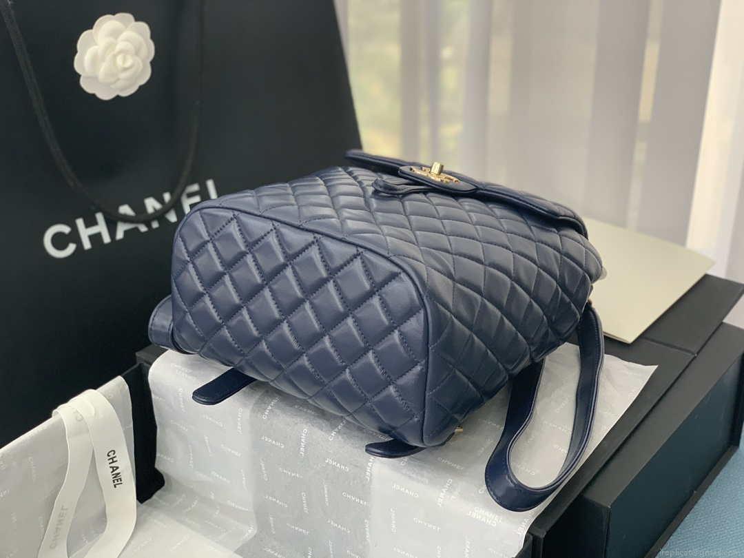 Chanel A91120 Backpack Vintage Lambskin Bag Navy Blue