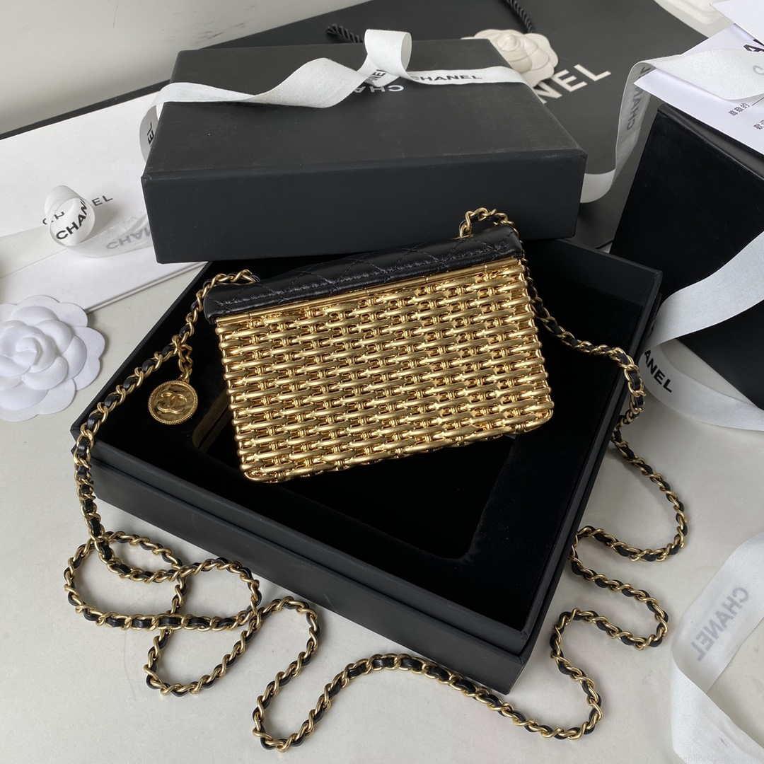 Chanel AS3713 SMALL EVENING BAG Lambskin & Gold Metal Black & Gold