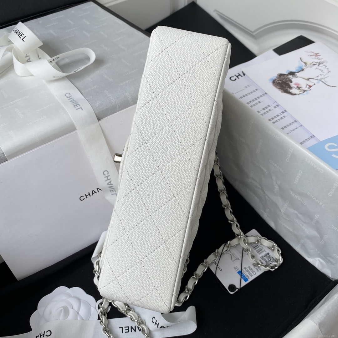 Chanel A01113 Flap Handbag Classic Bag Grained shiny Calfskin White Silver