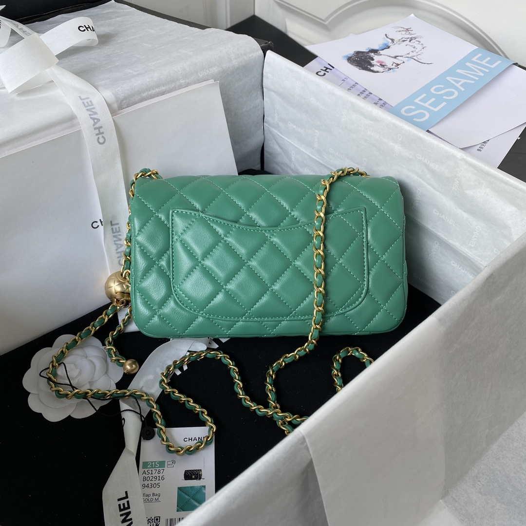 Chanel AS1787 Mini Flap Bag Lambskin Green Gold