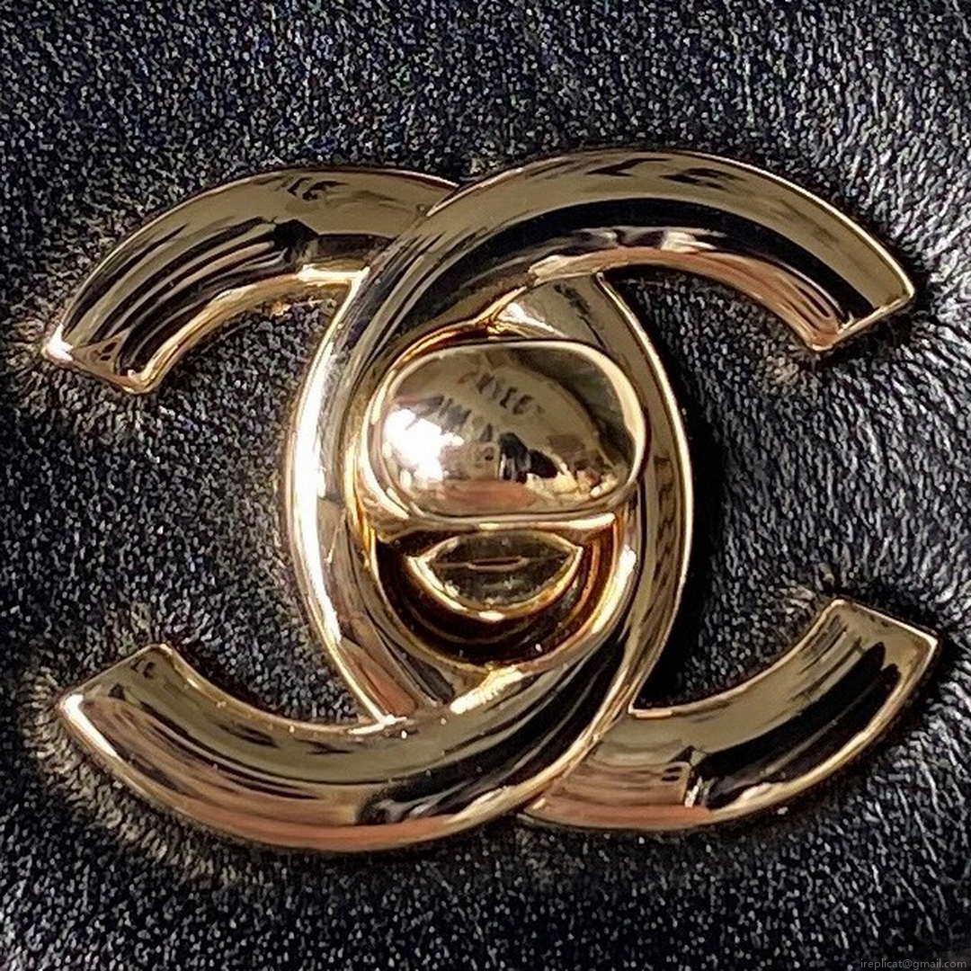 Chanel AS1787 Mini Flap Bag Football Lambskin Black Gold