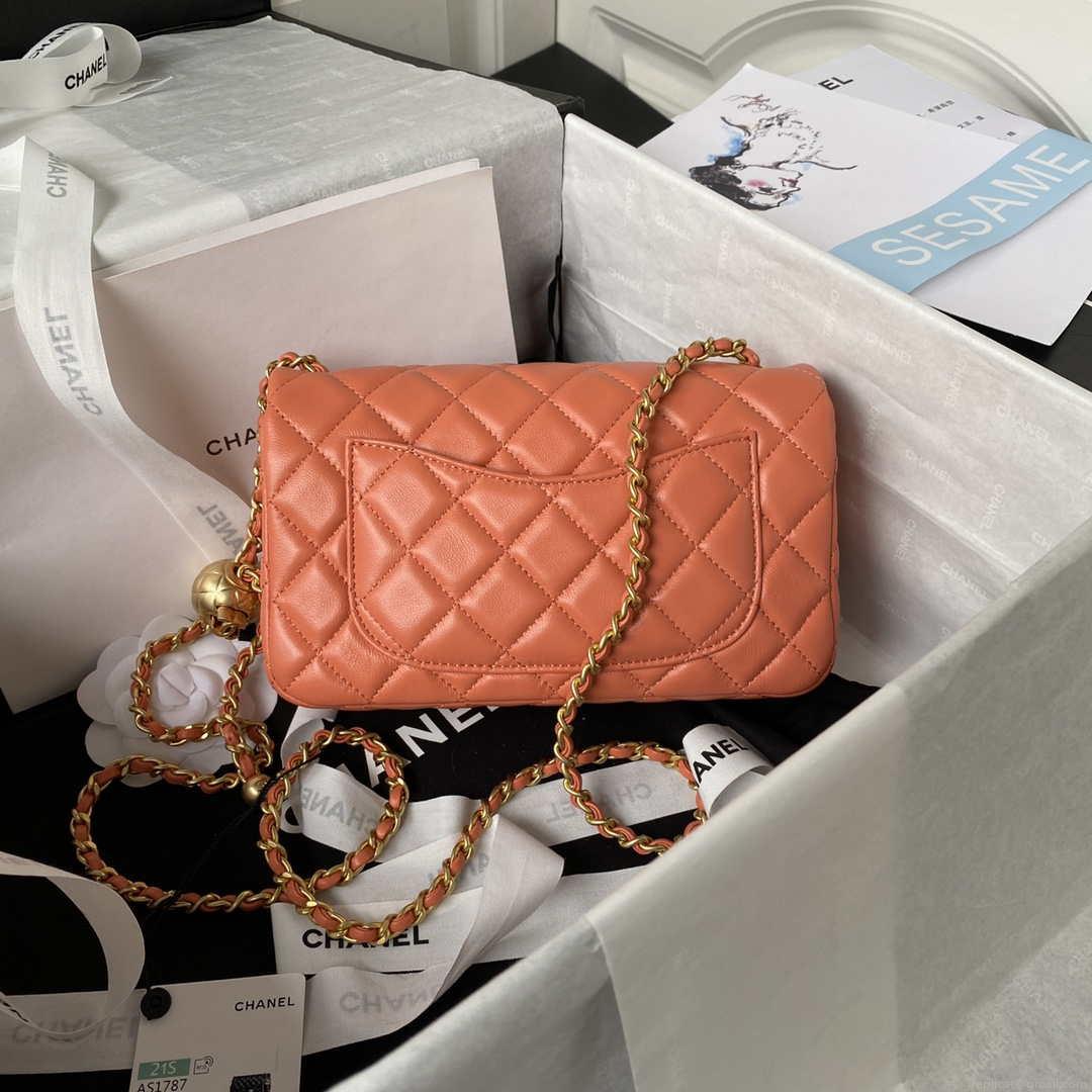 Chanel AS1787 Mini Flap Bag Lambskin Orange Gold