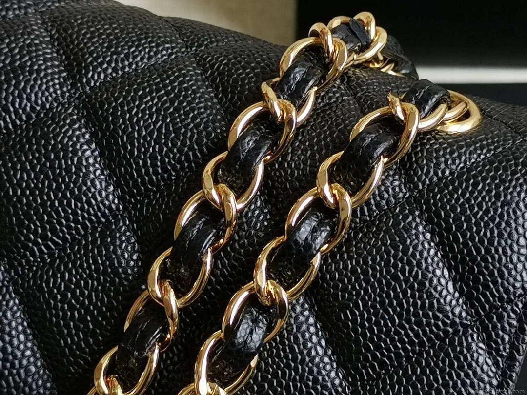 Chanel A58600 Large Flap Handbag Classic bag Grained shiny Calfskin gold Black