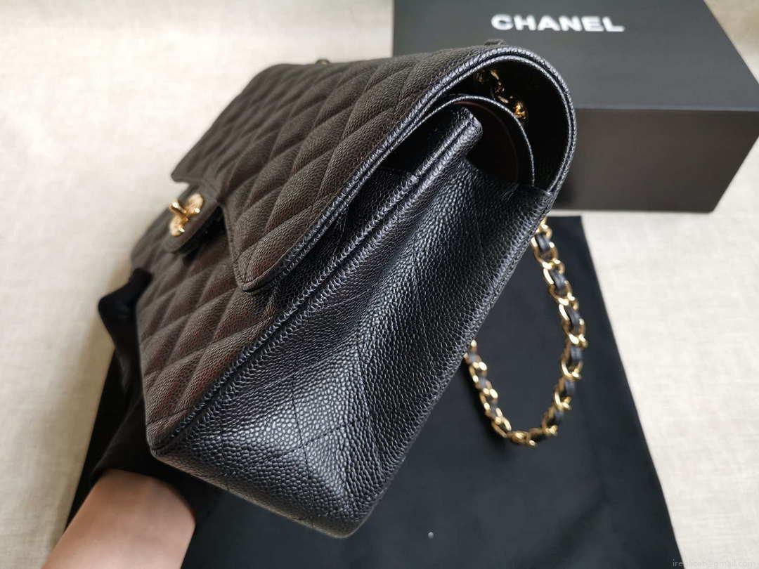 Chanel A58600 Large Flap Handbag Classic bag Grained shiny Calfskin gold Black