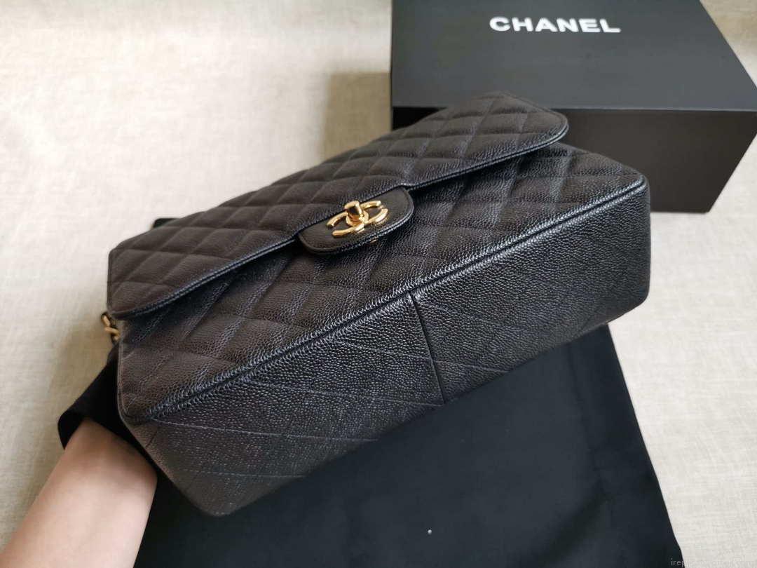 Chanel A58600 Large Flap Handbag Classic bag Grained shiny Calfskin gold Black
