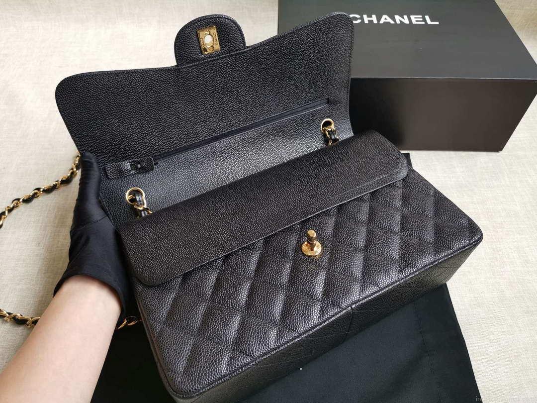 Chanel A58600 Large Flap Handbag Classic bag Grained shiny Calfskin gold Black