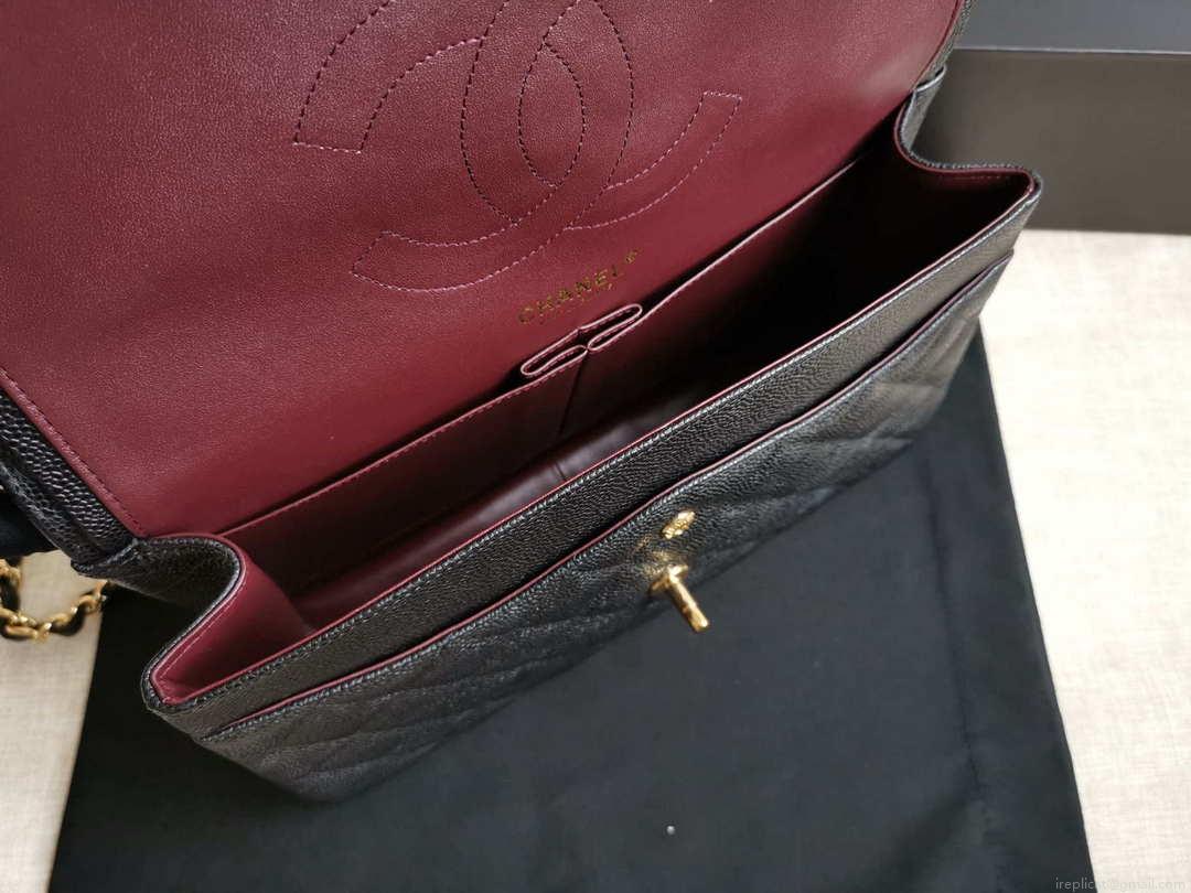 Chanel A58600 Large Flap Handbag Classic bag Grained shiny Calfskin gold Black