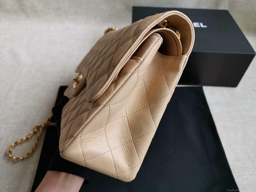 Chanel A58600 Large Classic Handbag Grained shiny Calfskin Apricot Gold